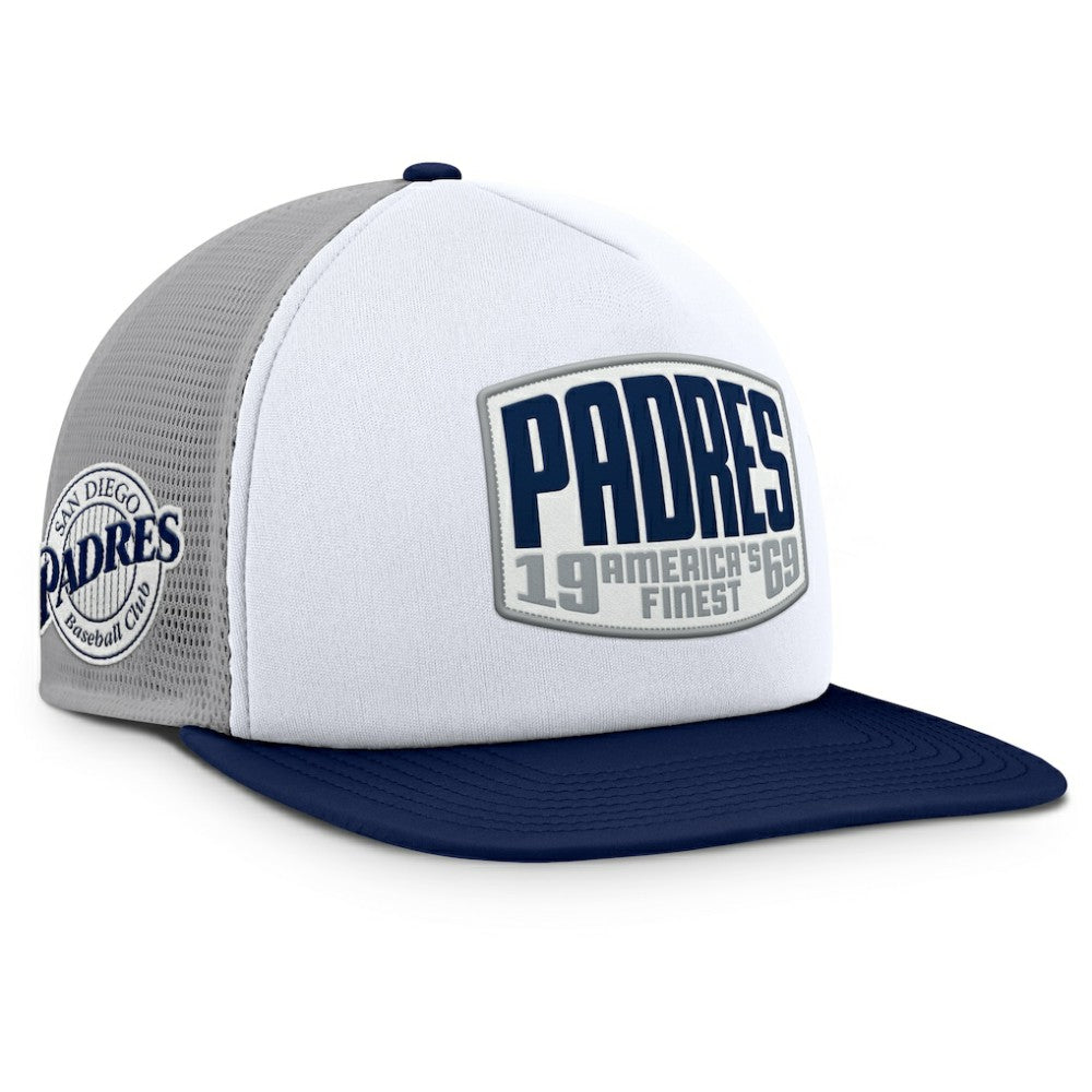 San Diego Padres Fanatics Cranked Foam Front Patch Trucker Adjustable Hat - Gray/White - Fanatics Sale