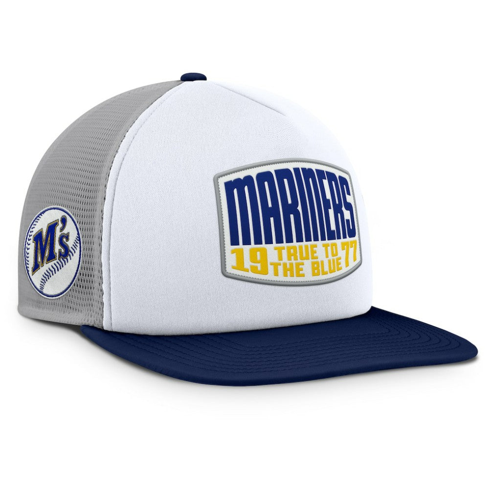 Seattle Mariners Fanatics Cranked Foam Front Patch Trucker Adjustable Hat - Gray/White - Fanatics on Sale