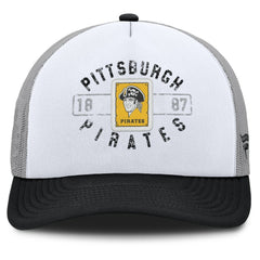 Pittsburgh Pirates Fanatics Designated A-Frame Foam Front Trucker Adjustable Hat - White/Black - Fanatics on Sale