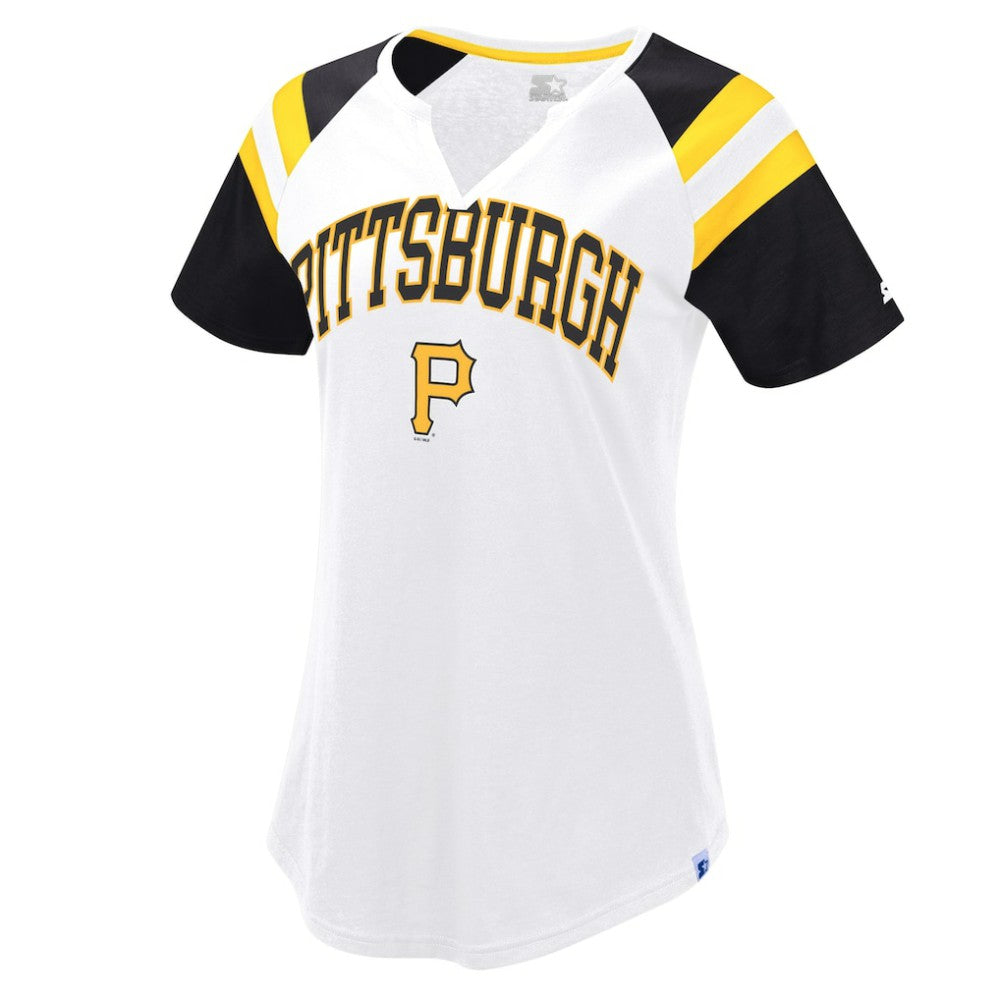 Pittsburgh Pirates Starter Women's Game On Notch Neck Raglan T-Shirt - White/Black - MLB on Sale