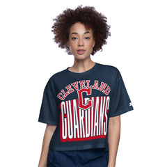 Cleveland Guardians Starter Women's Play the Ball Boxy Cropped T-Shirt - Navy - MLB Lifestyle