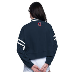 Cleveland Guardians Starter Women's Power Play Cropped Pullover Sweatshirt - Navy - MLB Sale