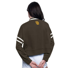 San Diego Padres Starter Women's Power Play Cropped Pullover Sweatshirt - Brown - MLB on Sale