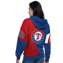 Texas Rangers Starter Women's Curve Ball Full Zip Hoodie Sweatshirt - Royal/Red - MLB Sale