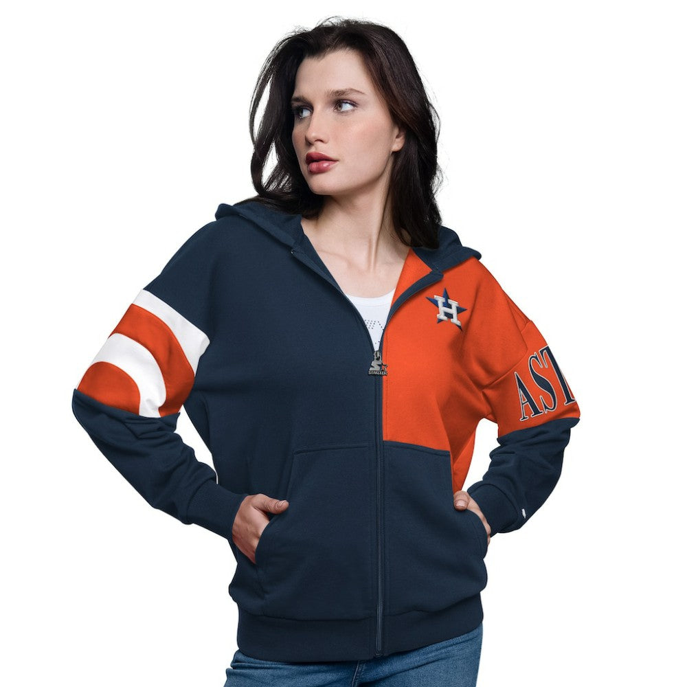 Houston Astros Starter Women's Curve Ball Full Zip Hoodie Sweatshirt - Navy/Orange - MLB Sale