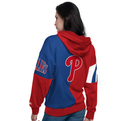 Philadelphia Phillies Starter Women's Curve Ball Full Zip Hoodie Sweatshirt - Red/Royal - MLB Discount