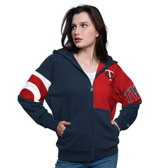 Minnesota Twins Starter Women's Curve Ball Full Zip Hoodie Sweatshirt - Navy/Red - MLB Online