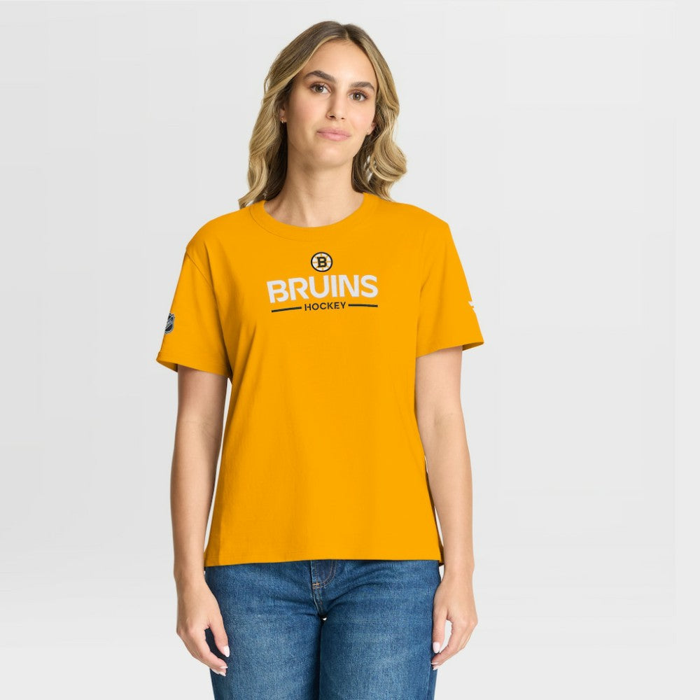 Boston Bruins Fanatics Women's Authentic Pro Primary T-Shirt - Gold - NHL 202493079