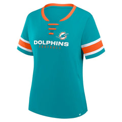 Fanatics Miami Dolphins Women's Redzone Draw Play Athena Lace-Up T-Shirt Aqua