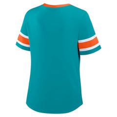 Fanatics Miami Dolphins Women's Redzone Draw Play Athena Lace-Up T-Shirt Aqua
