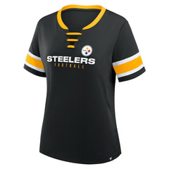 Fanatics Pittsburgh Steelers Women's Redzone Draw Play Athena Lace-Up T-Shirt Black