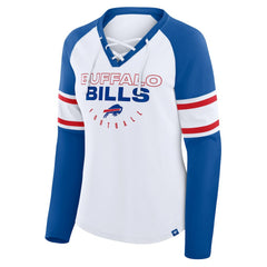 Fanatics Buffalo Bills Women's Redzone Blitz Package Raglan Lace-Up V-Neck Long Sleeve T-Shirt White/Royal