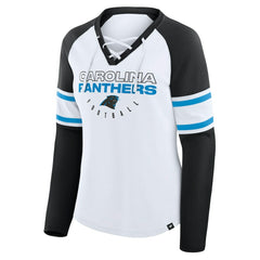 Fanatics Carolina Panthers Women's Redzone Blitz Package Raglan Lace-Up V-Neck Long Sleeve T-Shirt White/Black