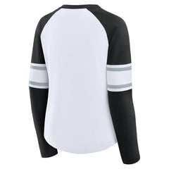 Fanatics Las Vegas Raiders Women's Redzone Blitz Package Raglan Lace-Up V-Neck Long Sleeve T-Shirt White/Black