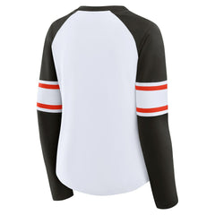 Fanatics Cleveland Browns Women's Redzone Blitz Package Raglan Lace-Up V-Neck Long Sleeve T-Shirt White/Brown