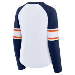 Fanatics Denver Broncos Women's Redzone Blitz Package Raglan Lace-Up V-Neck Long Sleeve T-Shirt White/Navy