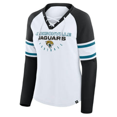Fanatics Jacksonville Jaguars Women's Redzone Blitz Package Raglan Lace-Up V-Neck Long Sleeve T-Shirt White/Black