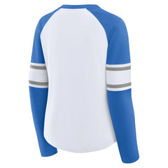 Fanatics Detroit Lions Women's Redzone Blitz Package Raglan Lace-Up V-Neck Long Sleeve T-Shirt White/Blue