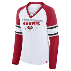 Fanatics San Francisco 49ers Women's Redzone Blitz Package Raglan Lace-Up V-Neck Long Sleeve T-Shirt White/Scarlet