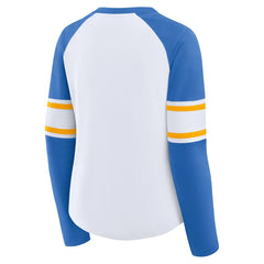 Fanatics Los Angeles Chargers Women's Redzone Blitz Package Raglan Lace-Up V-Neck Long Sleeve T-Shirt White/Powder Blue