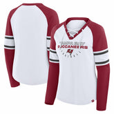 Fanatics Tampa Bay Buccaneers Women's Redzone Blitz Package Raglan Lace-Up V-Neck Long Sleeve T-Shirt White/Red
