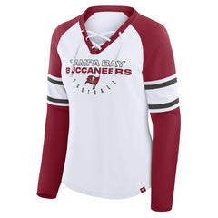 Fanatics Tampa Bay Buccaneers Women's Redzone Blitz Package Raglan Lace-Up V-Neck Long Sleeve T-Shirt White/Red