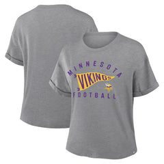 Fanatics Minnesota Vikings Women's Pennant Wave Tribute Tri-Blend Boxy T-Shirt Heather Gray