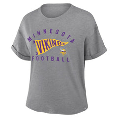 Fanatics Minnesota Vikings Women's Pennant Wave Tribute Tri-Blend Boxy T-Shirt Heather Gray
