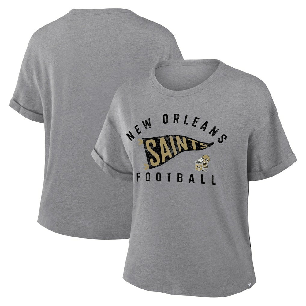 Fanatics New Orleans Saints Women's Pennant Wave Tribute Tri-Blend Boxy T-Shirt Heather Gray