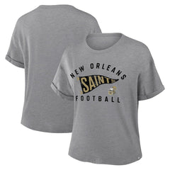 Fanatics New Orleans Saints Women's Pennant Wave Tribute Tri-Blend Boxy T-Shirt Heather Gray