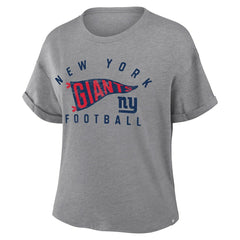 Fanatics New York Giants Women's Pennant Wave Tribute Tri-Blend Boxy T-Shirt Heather Gray