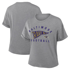 Fanatics Baltimore Ravens Women's Pennant Wave Tribute Tri-Blend Boxy T-Shirt Heather Gray