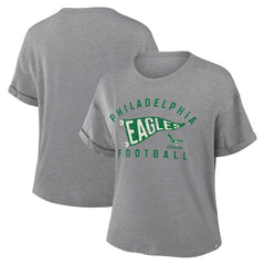 Fanatics Philadelphia Eagles Women's Pennant Wave Tribute Tri-Blend Boxy T-Shirt Heather Gray
