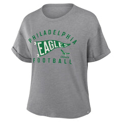 Fanatics Philadelphia Eagles Women's Pennant Wave Tribute Tri-Blend Boxy T-Shirt Heather Gray