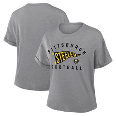Fanatics Pittsburgh Steelers Women's Pennant Wave Tribute Tri-Blend Boxy T-Shirt Heather Gray