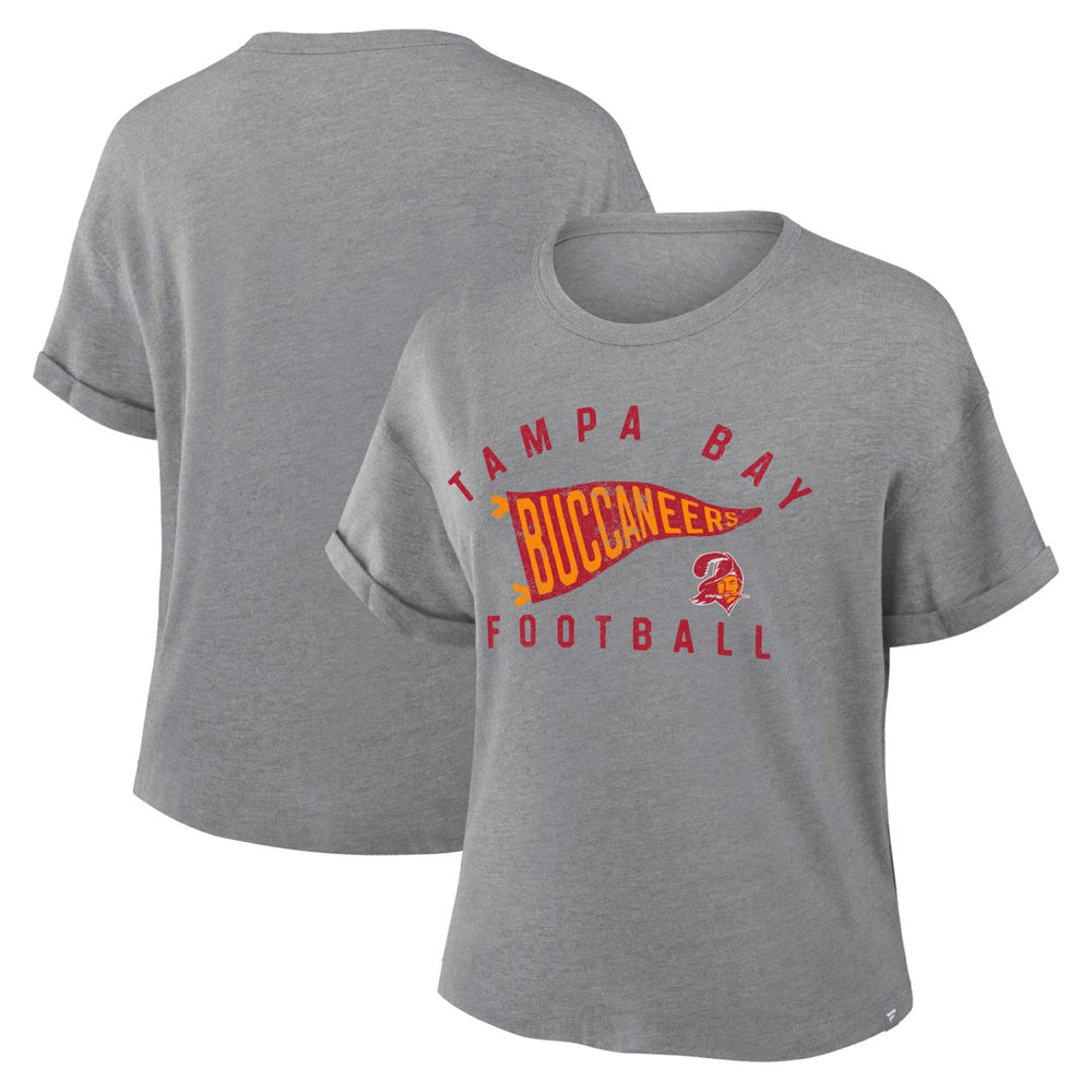 Fanatics Tampa Bay Buccaneers Women's Pennant Wave Tribute Tri-Blend Boxy T-Shirt Heather Gray