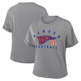 Fanatics Denver Broncos Women's Pennant Wave Tribute Tri-Blend Boxy T-Shirt Heather Gray