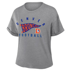 Fanatics Denver Broncos Women's Pennant Wave Tribute Tri-Blend Boxy T-Shirt Heather Gray