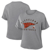 Fanatics Cleveland Browns Women's Pennant Wave Tribute Tri-Blend Boxy T-Shirt Heather Gray
