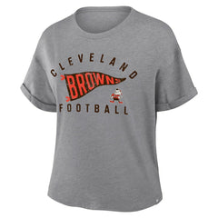 Fanatics Cleveland Browns Women's Pennant Wave Tribute Tri-Blend Boxy T-Shirt Heather Gray