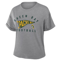 Fanatics Green Bay Packers Women's Pennant Wave Tribute Tri-Blend Boxy T-Shirt Heather Gray