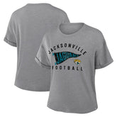 Fanatics Jacksonville Jaguars Women's Pennant Wave Tribute Tri-Blend Boxy T-Shirt Heather Gray