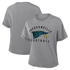 Fanatics Jacksonville Jaguars Women's Pennant Wave Tribute Tri-Blend Boxy T-Shirt Heather Gray