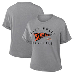 Fanatics Cincinnati Bengals Women's Pennant Wave Tribute Tri-Blend Boxy T-Shirt Heather Gray