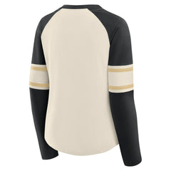 Fanatics New Orleans Saints Women's Hometown Gridiron Hero Raglan Lace-Up V-Neck Long Sleeve T-Shirt Cream/Black