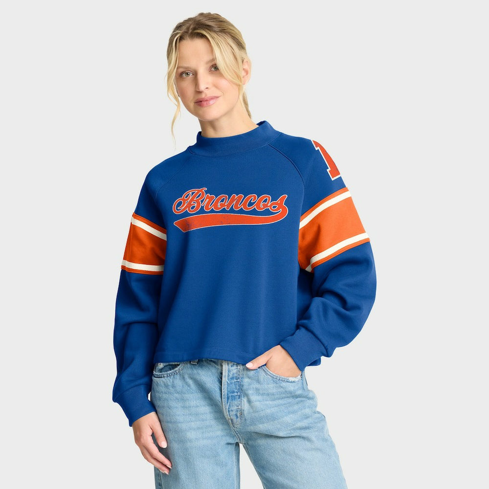 Fanatics Denver Broncos Oversized Hometown Toss Sweep Mock Neck Pullover Royal