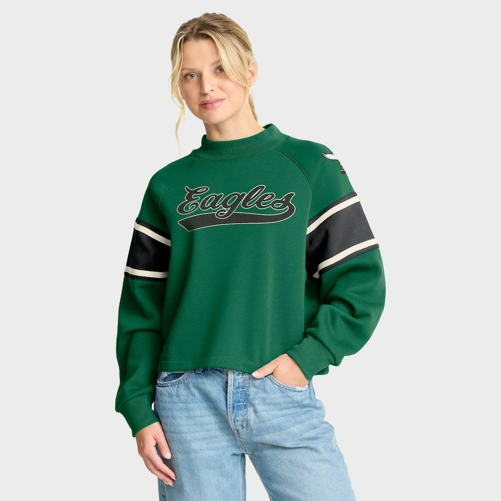 Fanatics Philadelphia Eagles Oversized Hometown Toss Sweep Mock Neck Pullover Kelly Green