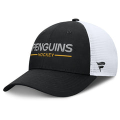 Pittsburgh Penguins Fanatics Authentic Pro Rink Lockup Adjustable Trucker Hat - Black/White - NHL 202499009