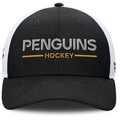 Pittsburgh Penguins Fanatics Authentic Pro Rink Lockup Adjustable Trucker Hat - Black/White - NHL 202499009