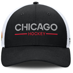 Chicago Blackhawks Fanatics Authentic Pro Rink Lockup Adjustable Trucker Hat - Black/White - NHL 202499022